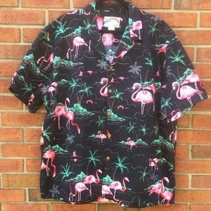 Vintage Paradise Found Pink Flamingos/ Palm Trees Hawaiian Shirt size XL